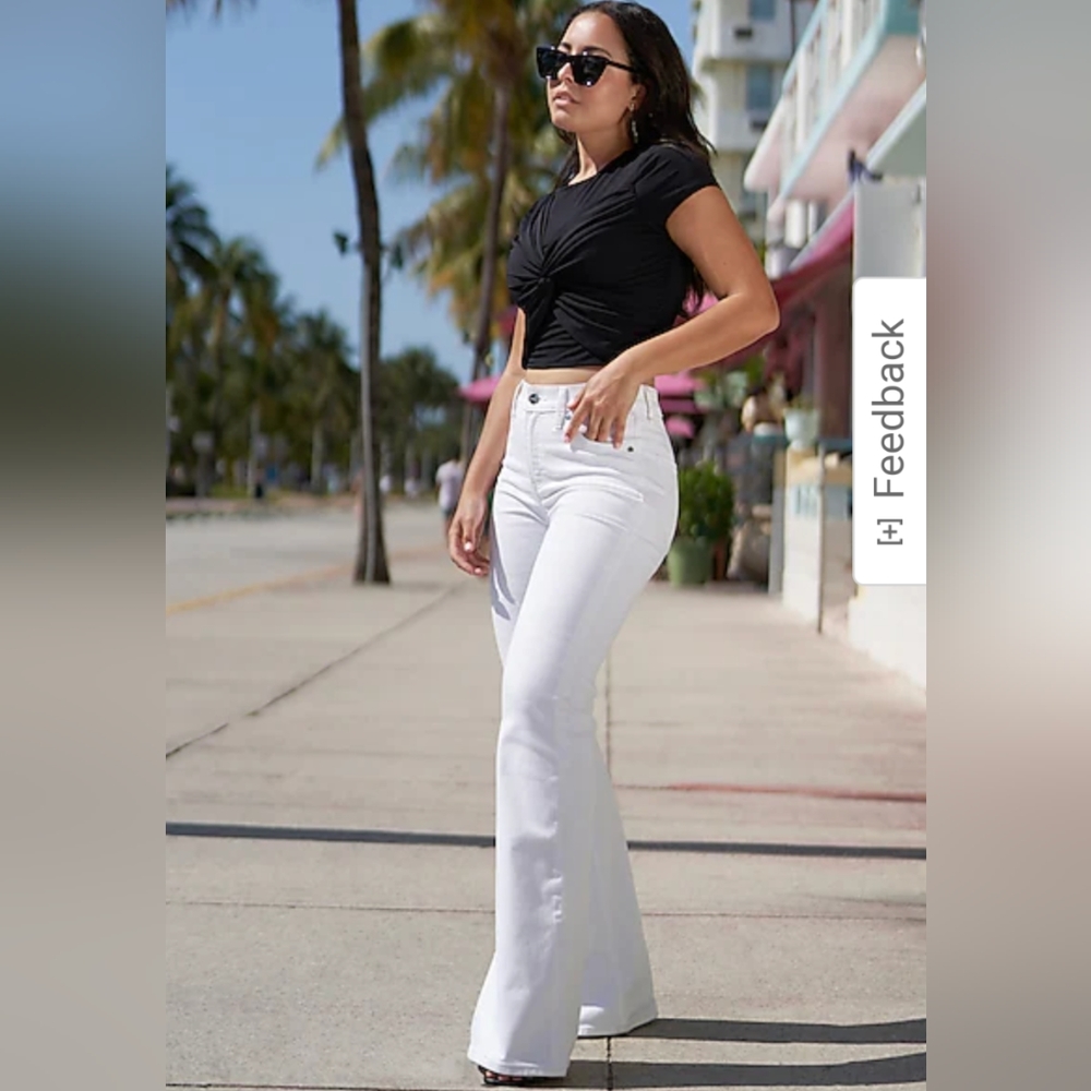 Express Mid Rise White 70s Flare Jeans